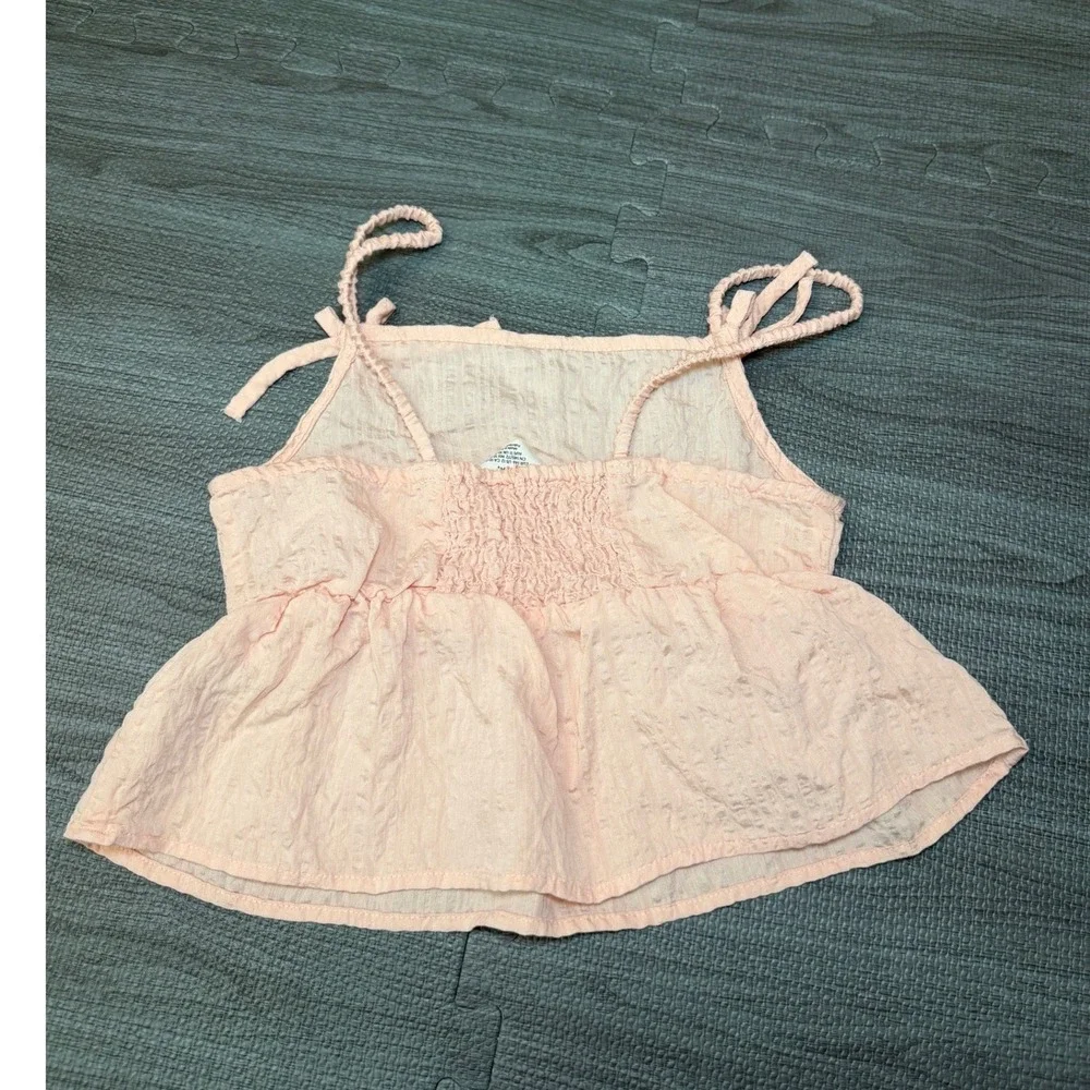 HM Girls Peach Pink Crinkle Peplum Camisole Top Tie Shoulder Size 12